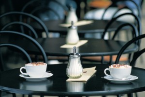 Coffee cups at a South Terrace cafe,Fremantle