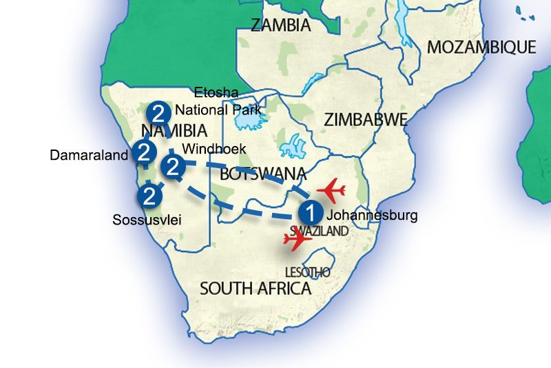Best of Namibia Wing Safari Itinerary Map