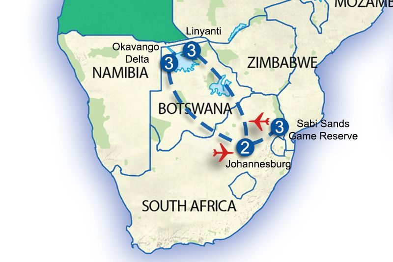 Ultimate Southern Africa Safari Itinerary Map