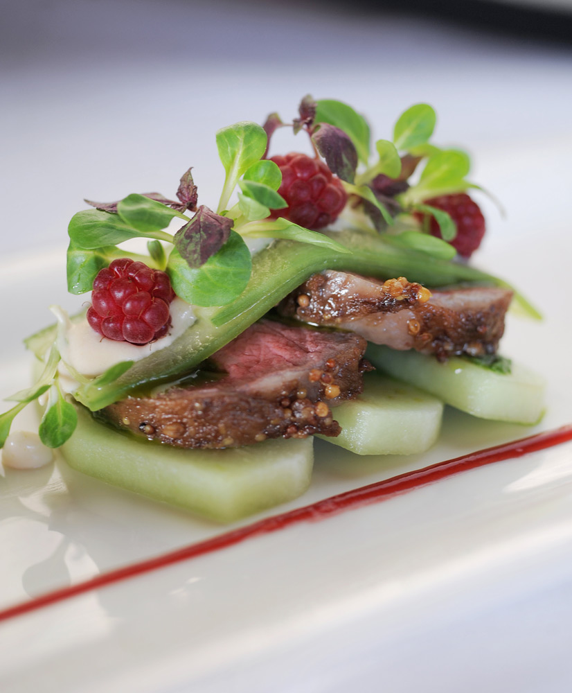 BBQ Wagyu beef with Honeydew in a Raspberry Vinaigrette | Photo Credit: qualia BBQ Wagyu beef with Honeydew in a Raspberry Vinaigrette | Photo Credit: qualia