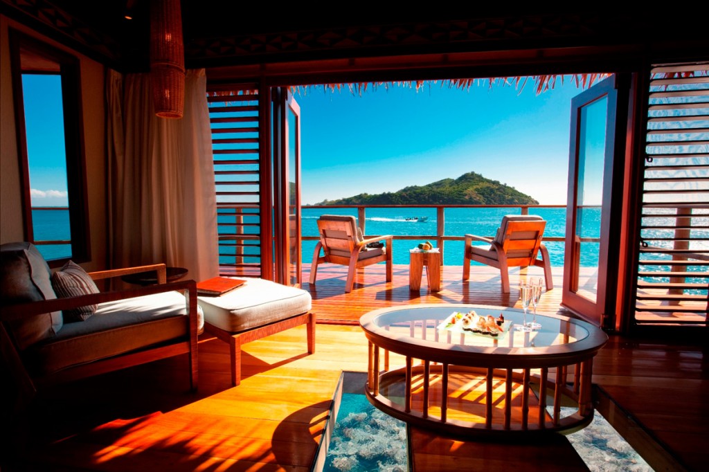 View from over-water bure bedroom | Photo Credit: Likuliku Lagoon Resort View from over-water bure bedroom | Photo Credit: Likuliku Lagoon Resort