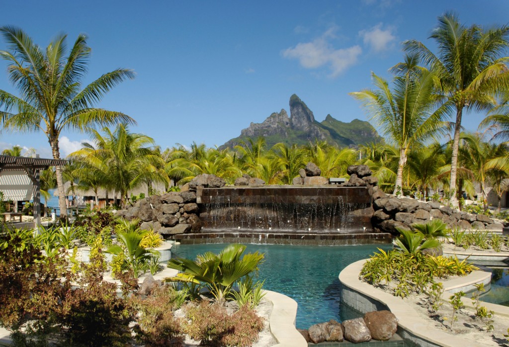 Zen Pool with view of waterfall and Mt Otemanu | Photo Credit: St. Regis Bora Bora