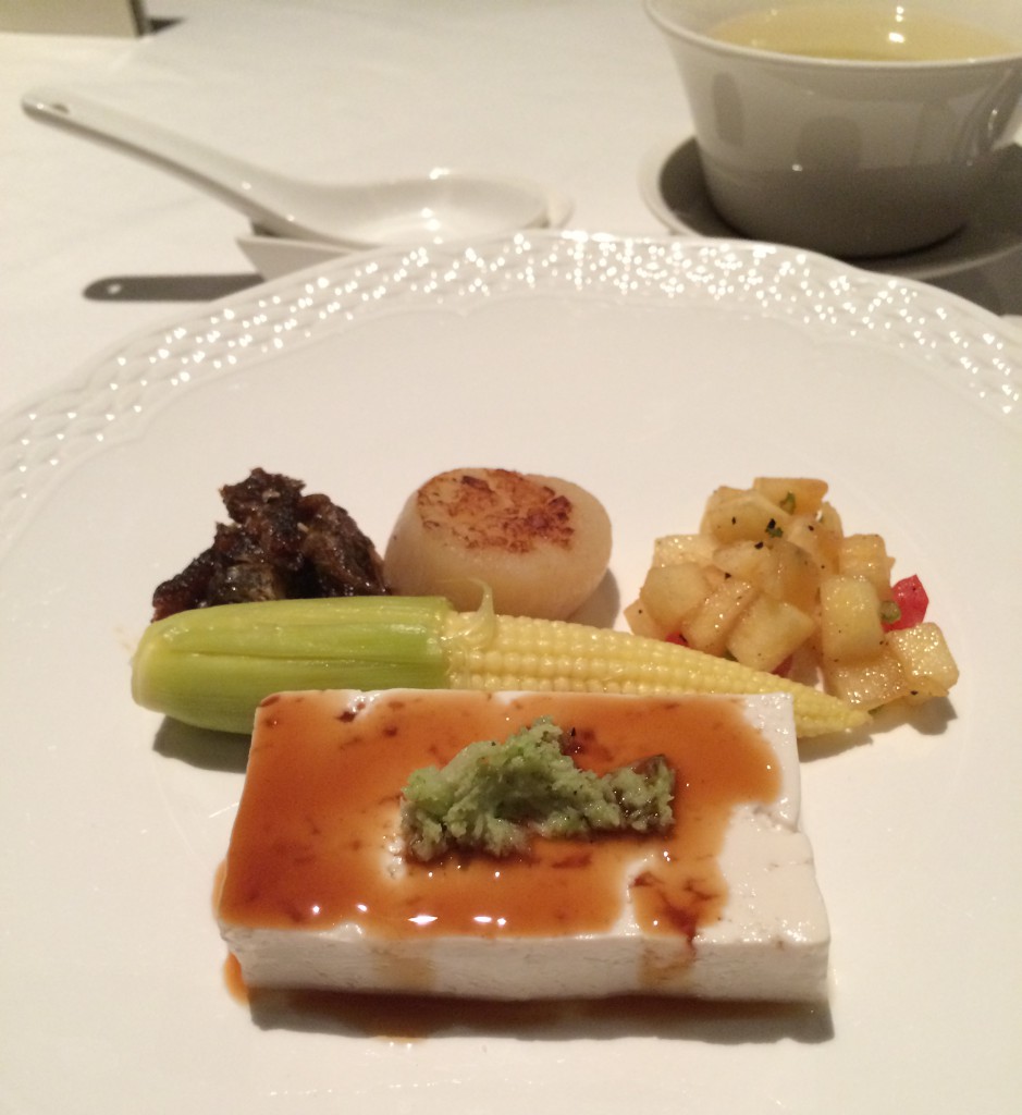 Tofu, baby corn, scallop and assorted sides at The Lalu, Sun Moon Lake