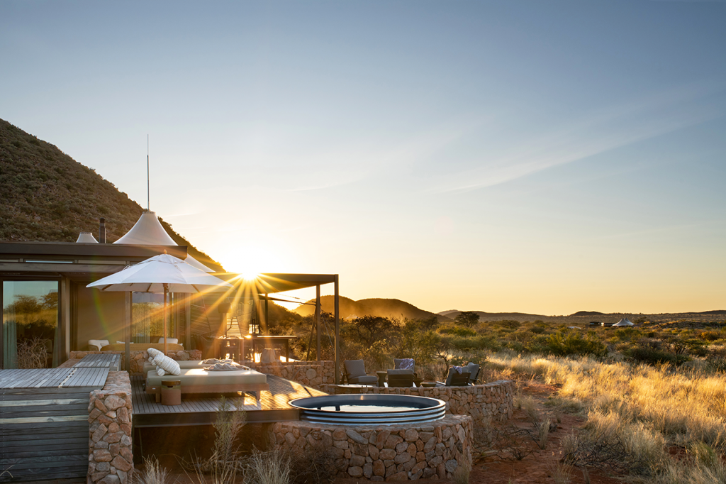 Image of Sunrise over the Laopi Deck and the surrounding lands of the Kalahari.