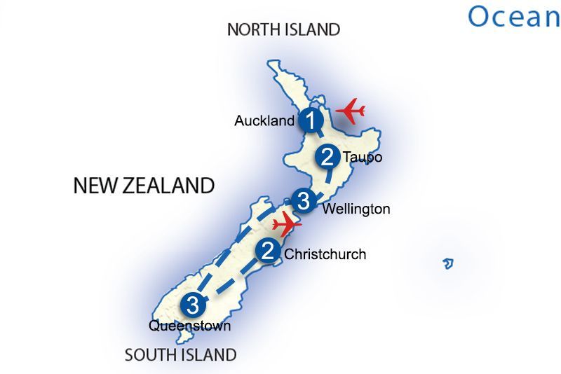 Luxury in New Zealand Itinerary Map